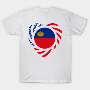 Liechtensteinian American Multinational Patriot Flag Series (Heart) T-Shirt